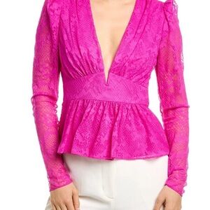 SAYLOR Devonne Hot Pink Peplum Lace Women's Top XS $209